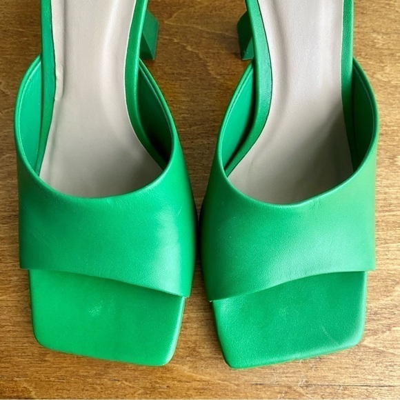 Aldo Selah Heeled Smooth Leather Mule Green Open Square Toe - Picture 5 of 13
